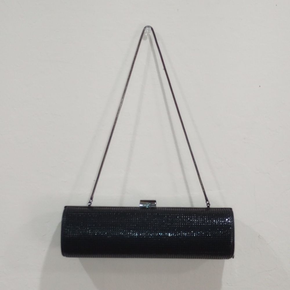 Vintage Whiting And Davis Black Cylinder Barrel Mesh Evening Bag Purse Clutch